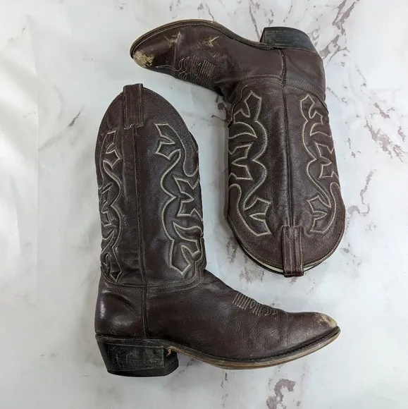 Vintage Cowboy Boots Mens 9.5 Brown Silverado Leather Western USA
