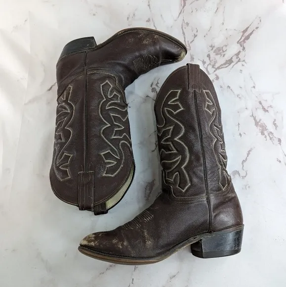 Vintage Cowboy Boots Mens 9.5 Brown Silverado Leather Western USA