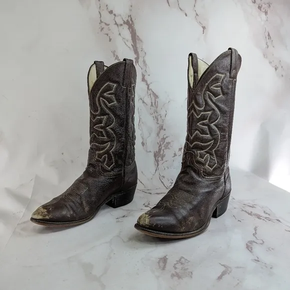 Vintage Cowboy Boots Mens 9.5 Brown Silverado Leather Western USA