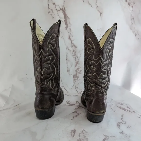 Vintage Cowboy Boots Mens 9.5 Brown Silverado Leather Western USA