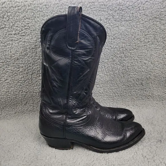 Vintage Cowtown Bullhide Cowboy Boots Mens 9.5 D Black Exotic Western Country