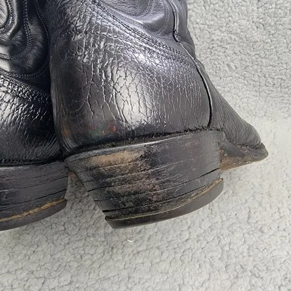 Vintage Cowtown Bullhide Cowboy Boots Mens 9.5 D Black Exotic Western Country