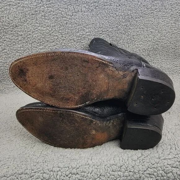 Vintage Cowtown Bullhide Cowboy Boots Mens 9.5 D Black Exotic Western Country