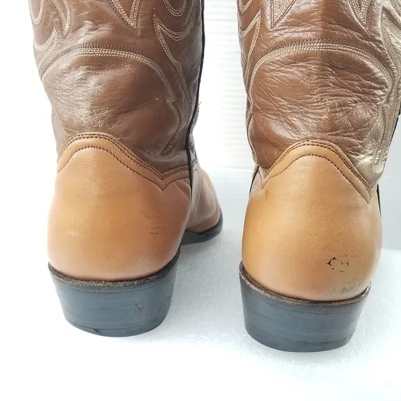 Vintage Crown Boot Company Brown Cowboy Boots with  Intricate Stitching