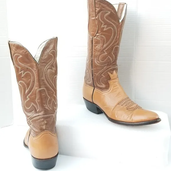 Vintage Crown Boot Company Brown Cowboy Boots with  Intricate Stitching