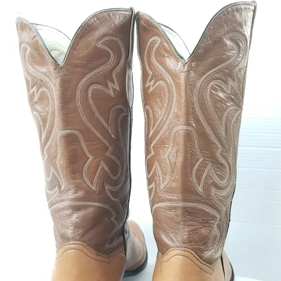 Vintage Crown Boot Company Brown Cowboy Boots with  Intricate Stitching
