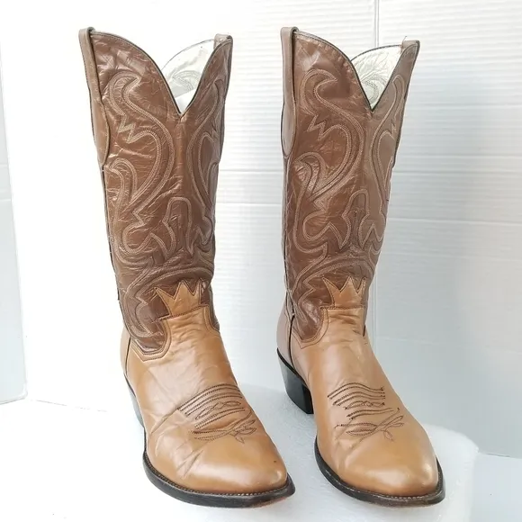 Vintage Crown Boot Company Brown Cowboy Boots with  Intricate Stitching