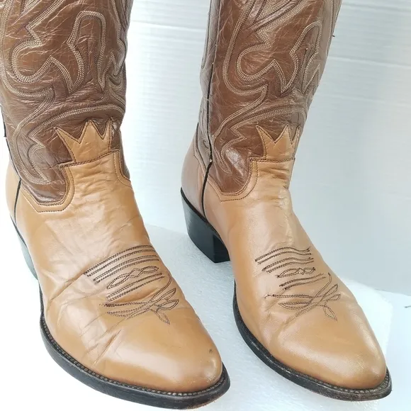 Vintage Crown Boot Company Brown Cowboy Boots with  Intricate Stitching