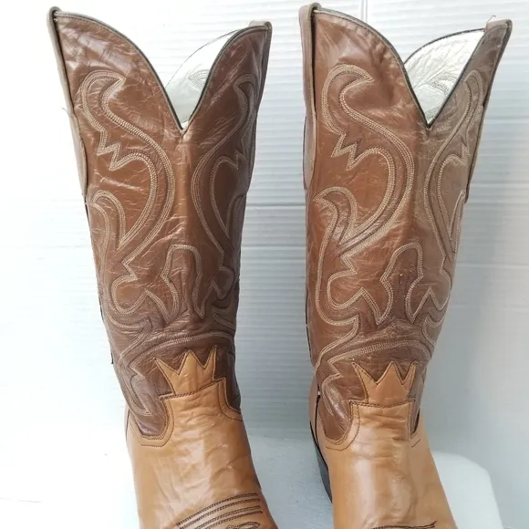 Vintage Crown Boot Company Brown Cowboy Boots with  Intricate Stitching
