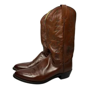 VINTAGE DAN POST Brown Leather Tobacco COWBOY WESTERN BOOTS 12B USA