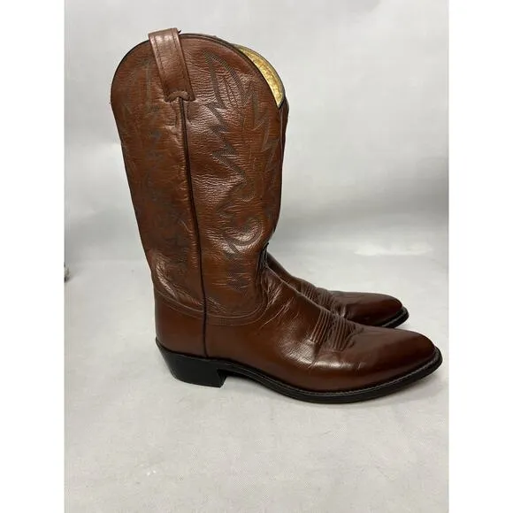 VINTAGE DAN POST Brown Leather Tobacco COWBOY WESTERN BOOTS 12B USA