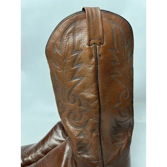 VINTAGE DAN POST Brown Leather Tobacco COWBOY WESTERN BOOTS 12B USA