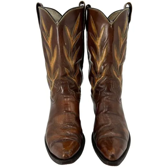 Vintage Dan Post Brown Tan Leather Cowboy Boots Mens size 10.5D Western 6907