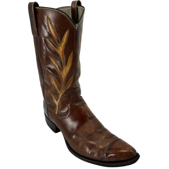 Vintage Dan Post Brown Tan Leather Cowboy Boots Mens size 10.5D Western 6907