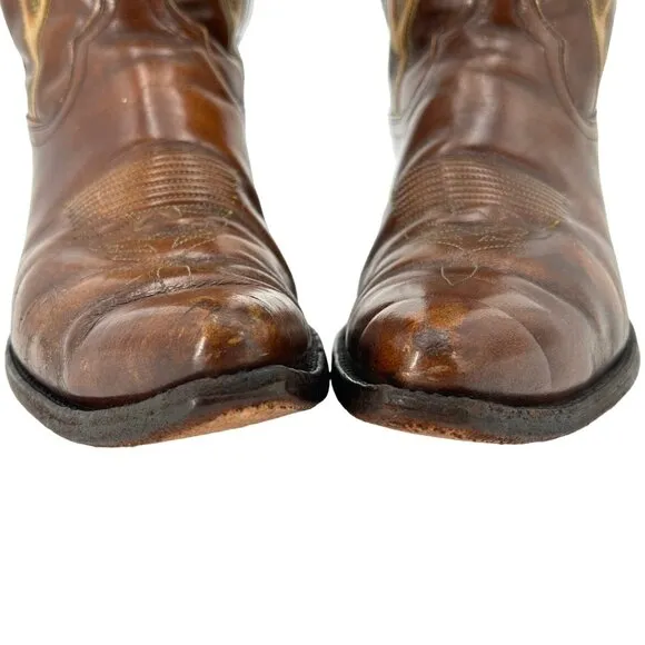 Vintage Dan Post Brown Tan Leather Cowboy Boots Mens size 10.5D Western 6907
