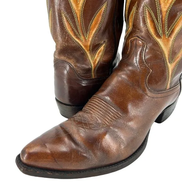 Vintage Dan Post Brown Tan Leather Cowboy Boots Mens size 10.5D Western 6907