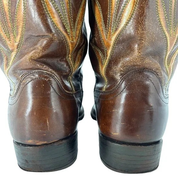 Vintage Dan Post Brown Tan Leather Cowboy Boots Mens size 10.5D Western 6907