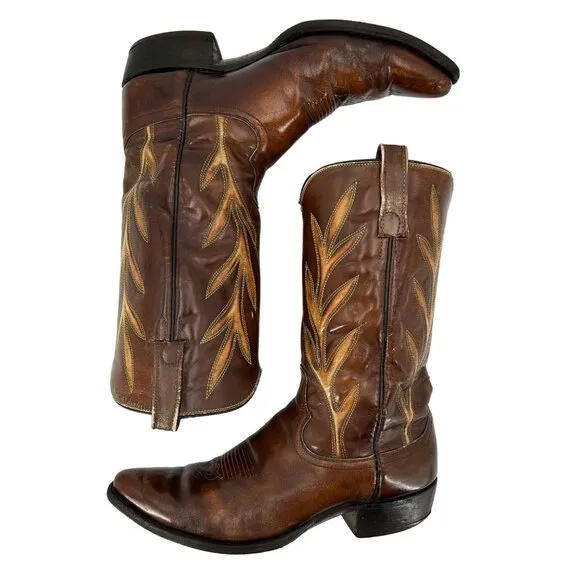 Vintage Dan Post Brown Tan Leather Cowboy Boots Mens size 10.5D Western 6907