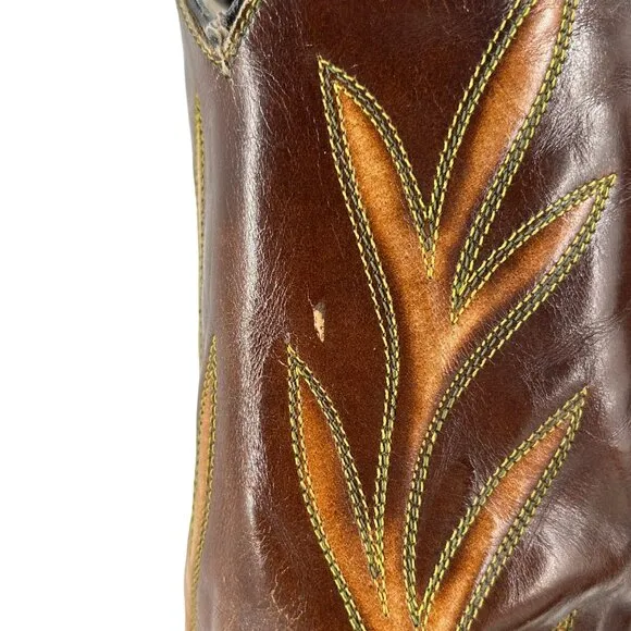 Vintage Dan Post Brown Tan Leather Cowboy Boots Mens size 10.5D Western 6907