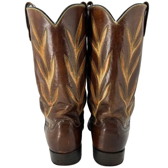 Vintage Dan Post Brown Tan Leather Cowboy Boots Mens size 10.5D Western 6907