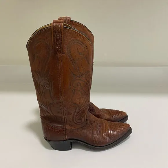 Vintage Dan Post Exotic Lizard Cowboy‎ Boots Brown Size 6.5