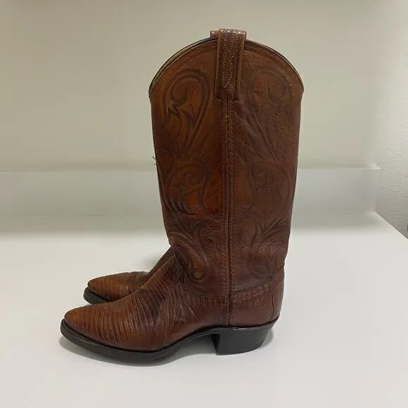 Vintage Dan Post Exotic Lizard Cowboy‎ Boots Brown Size 6.5