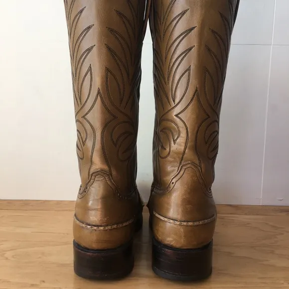 Vintage Dan Post Leather Cowboy Boots 9 D Olive Tan Western Boot Festival