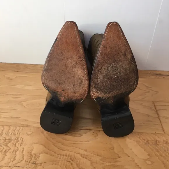 Vintage Dan Post Leather Cowboy Boots 9 D Olive Tan Western Boot Festival