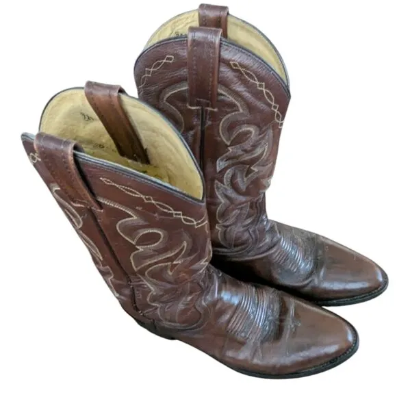 Vintage Dan Post Men's Brown Leather Western Boots - Size 8.5 D