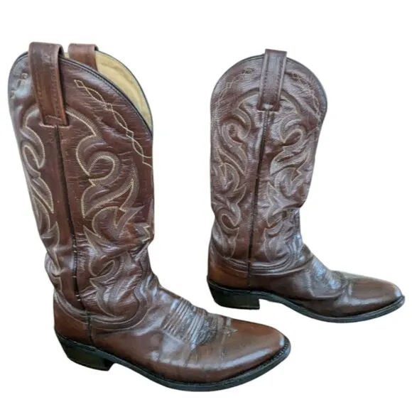 Vintage Dan Post Men's Brown Leather Western Boots - Size 8.5 D