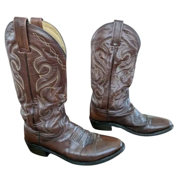 Vintage Dan Post Men's Brown Leather Western Boots - Size 8.5 D