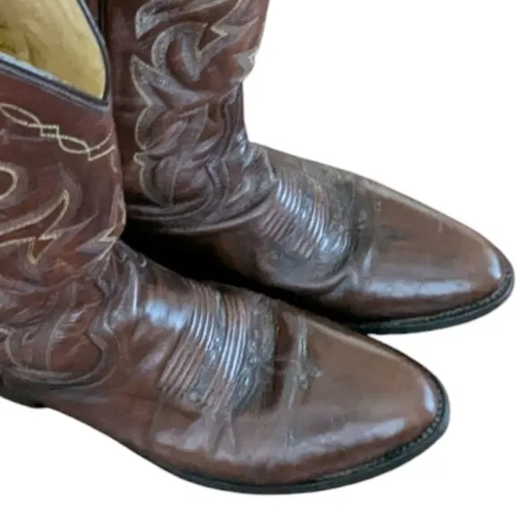 Vintage Dan Post Men's Brown Leather Western Boots - Size 8.5 D