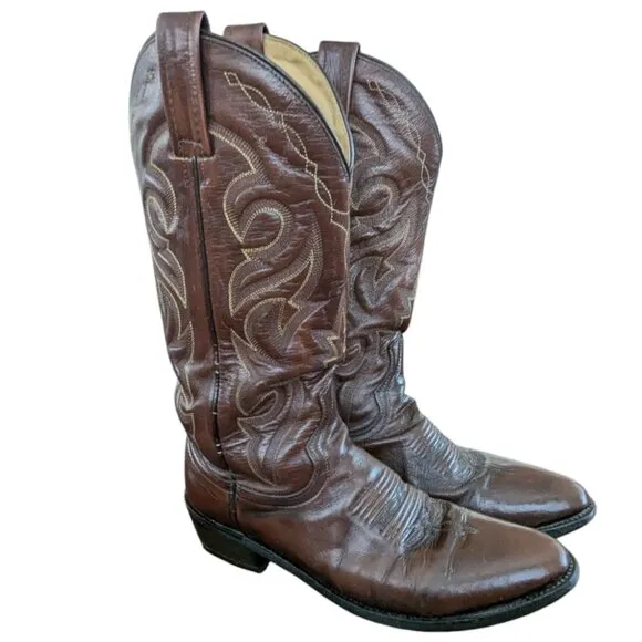 Vintage Dan Post Men's Brown Leather Western Boots - Size 8.5 D