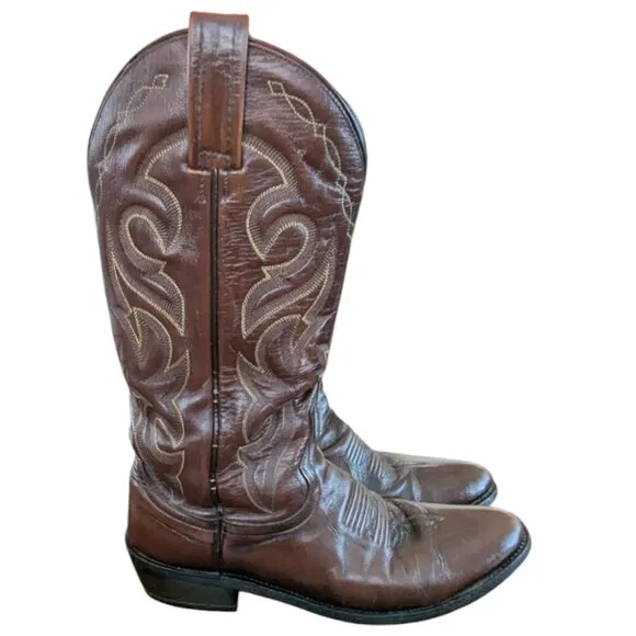 Vintage Dan Post Men's Brown Leather Western Boots - Size 8.5 D