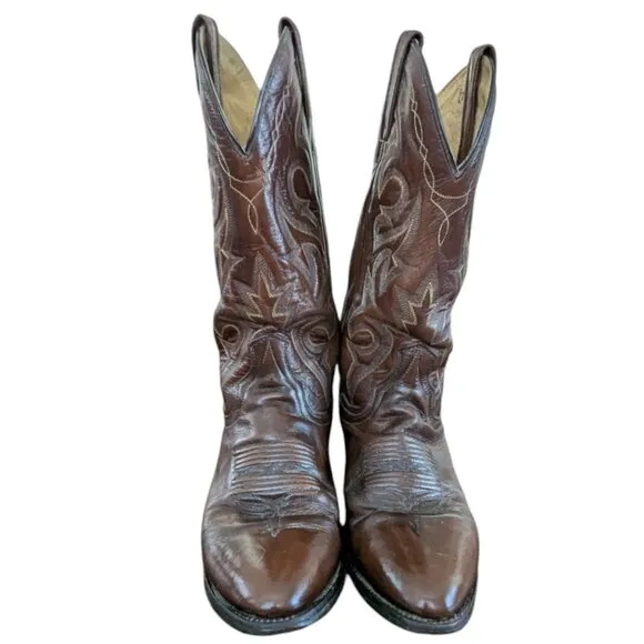 Vintage Dan Post Men's Brown Leather Western Boots - Size 8.5 D