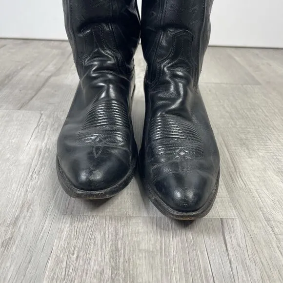 Vintage Dan Post Mens Cowboy Boots Mens 10.5 D Black Leather Made in USA A