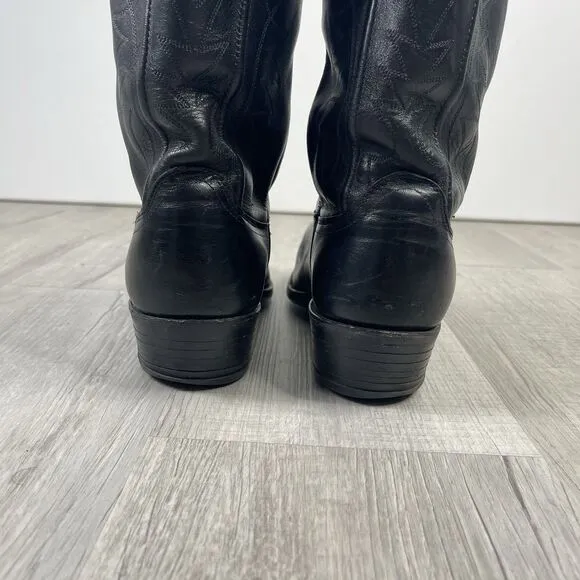 Vintage Dan Post Mens Cowboy Boots Mens 10.5 D Black Leather Made in USA A
