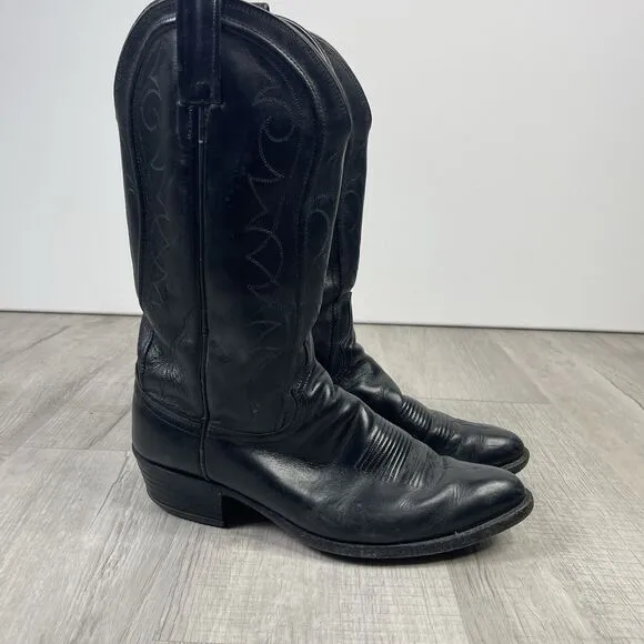 Vintage Dan Post Mens Cowboy Boots Mens 10.5 D Black Leather Made in USA A