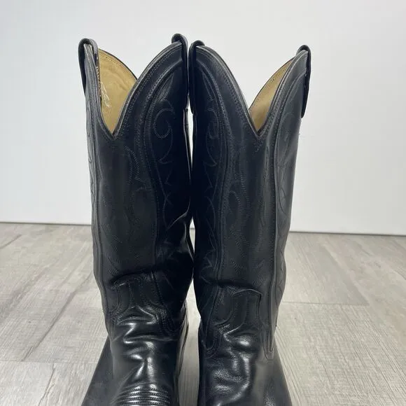 Vintage Dan Post Mens Cowboy Boots Mens 10.5 D Black Leather Made in USA A