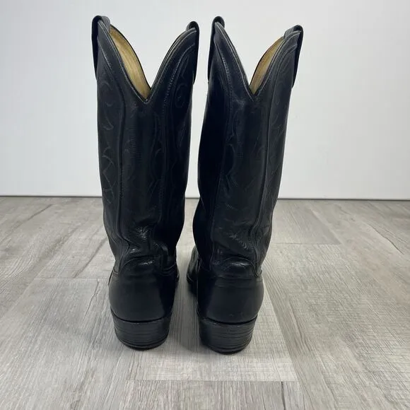 Vintage Dan Post Mens Cowboy Boots Mens 10.5 D Black Leather Made in USA A