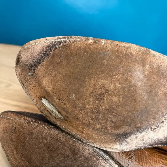 Vintage Dan Post Teju Lizard &amp; Leather Western Cowboy Boots Tan Brown Men’s 8.5
