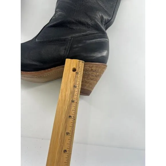 Vintage Dexter Boots Womens Size 7.5 M Black Leather Boho Hippie Western Heel
