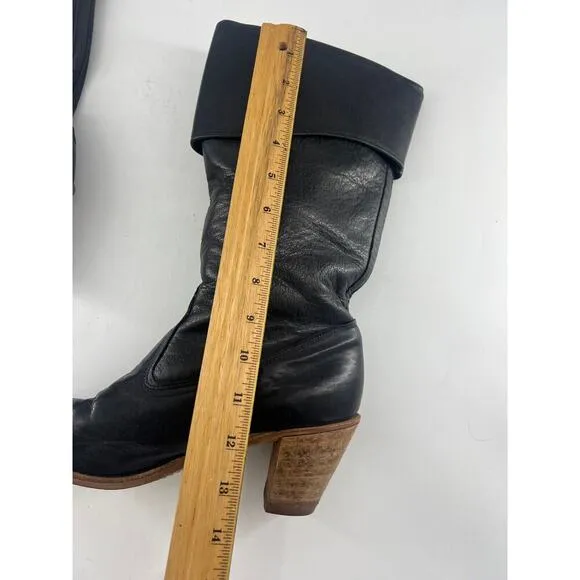 Vintage Dexter Boots Womens Size 7.5 M Black Leather Boho Hippie Western Heel