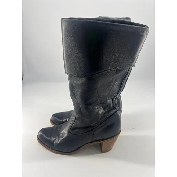 Vintage Dexter Boots Womens Size 7.5 M Black Leather Boho Hippie Western Heel
