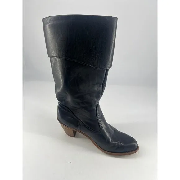 Vintage Dexter Boots Womens Size 7.5 M Black Leather Boho Hippie Western Heel