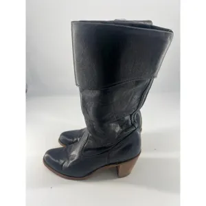 Vintage Dexter Boots Womens Size 7.5 M Black Leather Boho Hippie Western Heel