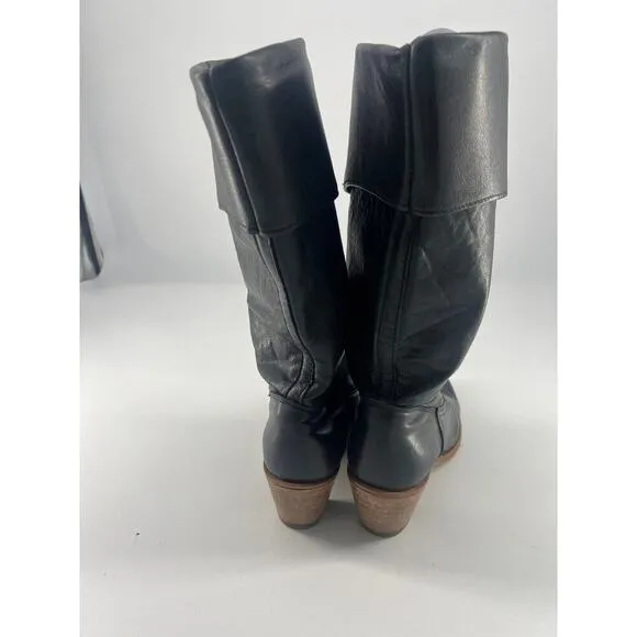 Vintage Dexter Boots Womens Size 7.5 M Black Leather Boho Hippie Western Heel