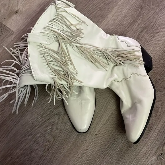 Vintage Dingo White FRINGE Boots 9 womens