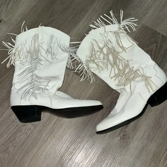 Vintage Dingo White FRINGE Boots 9 womens