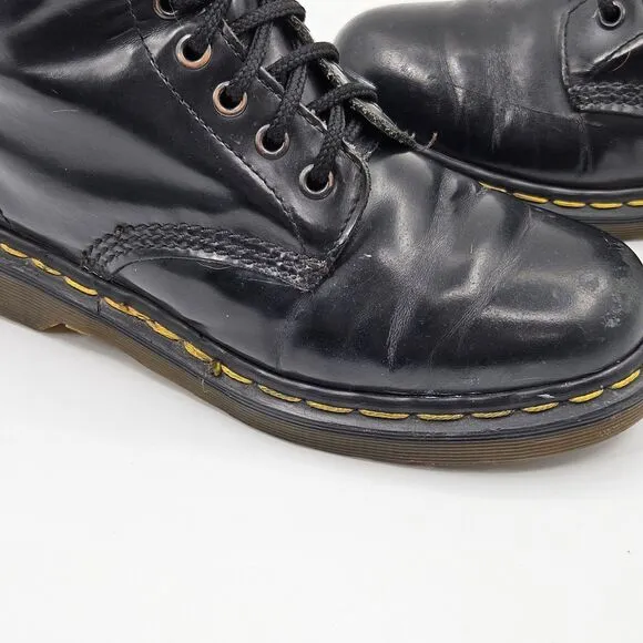 Vintage Doc Dr Martens 1460 US Mens 6 Made in England Boots Shiny Black Leather